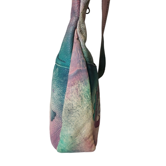 Anuschka Hand Painted Genuin Leather Hobo Shoulder Bag in Paisley Floral Print . - Picture 10 of 16